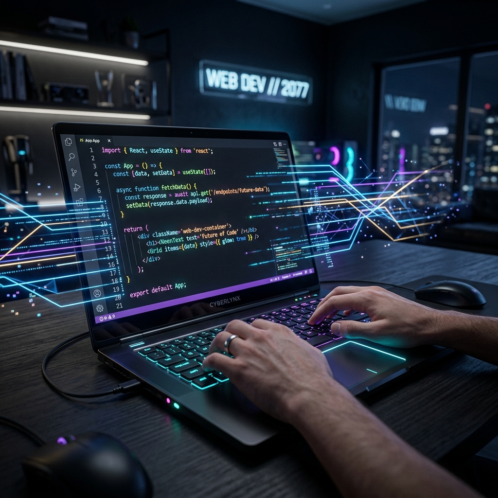 Web development laptop illustration